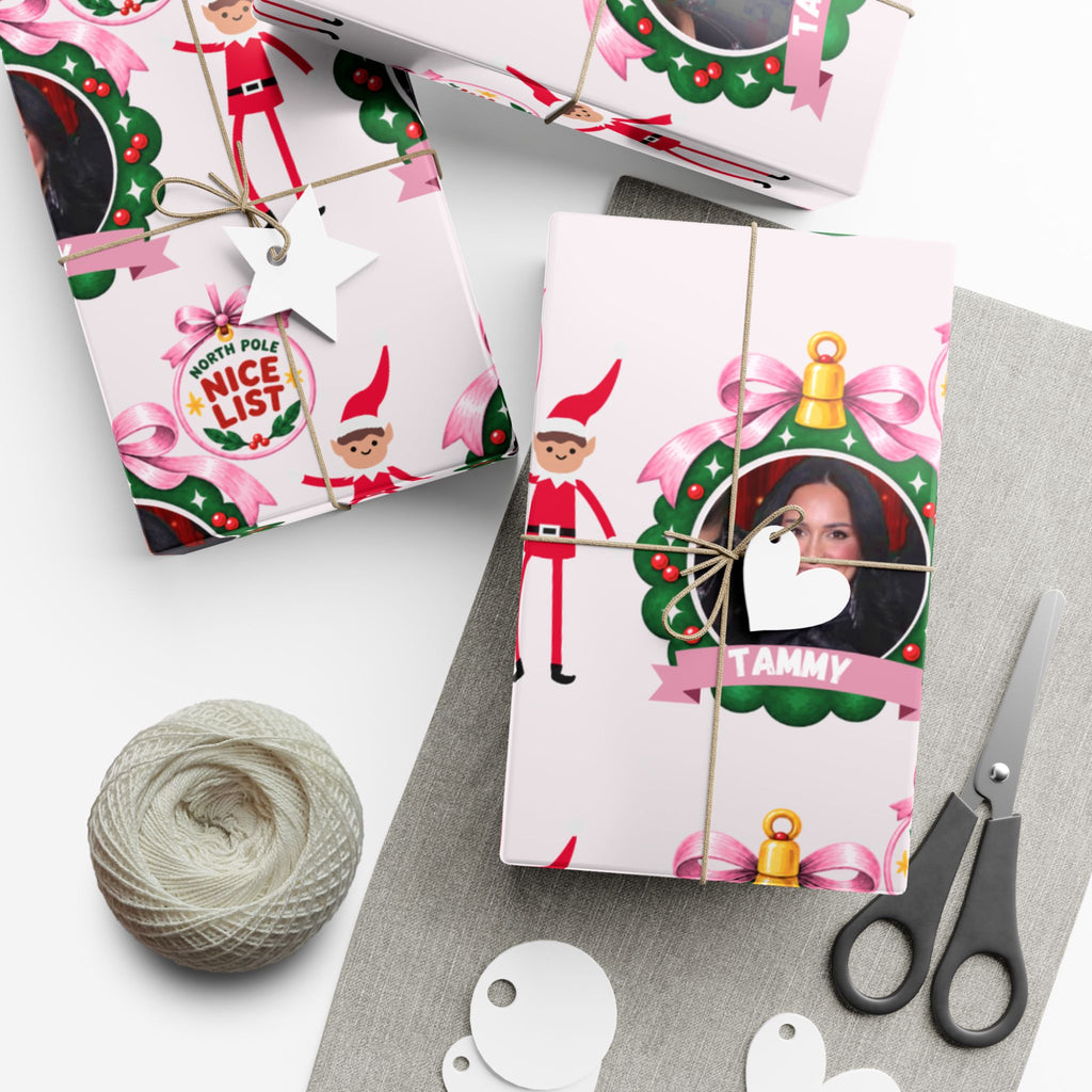 Nice List Personalized Photo Wrapping Paper (Pink)