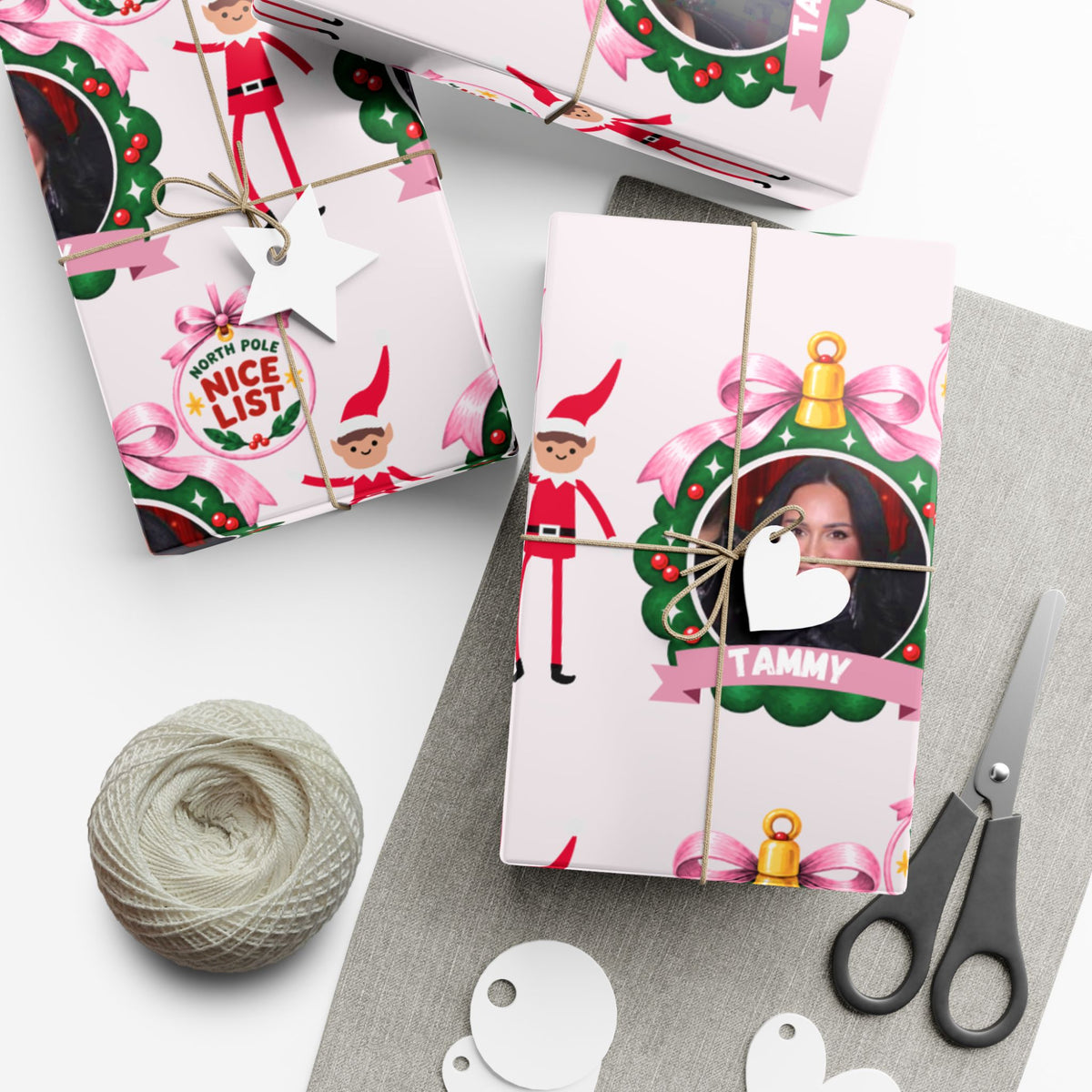 Nice List Personalized Photo Wrapping Paper (Pink)