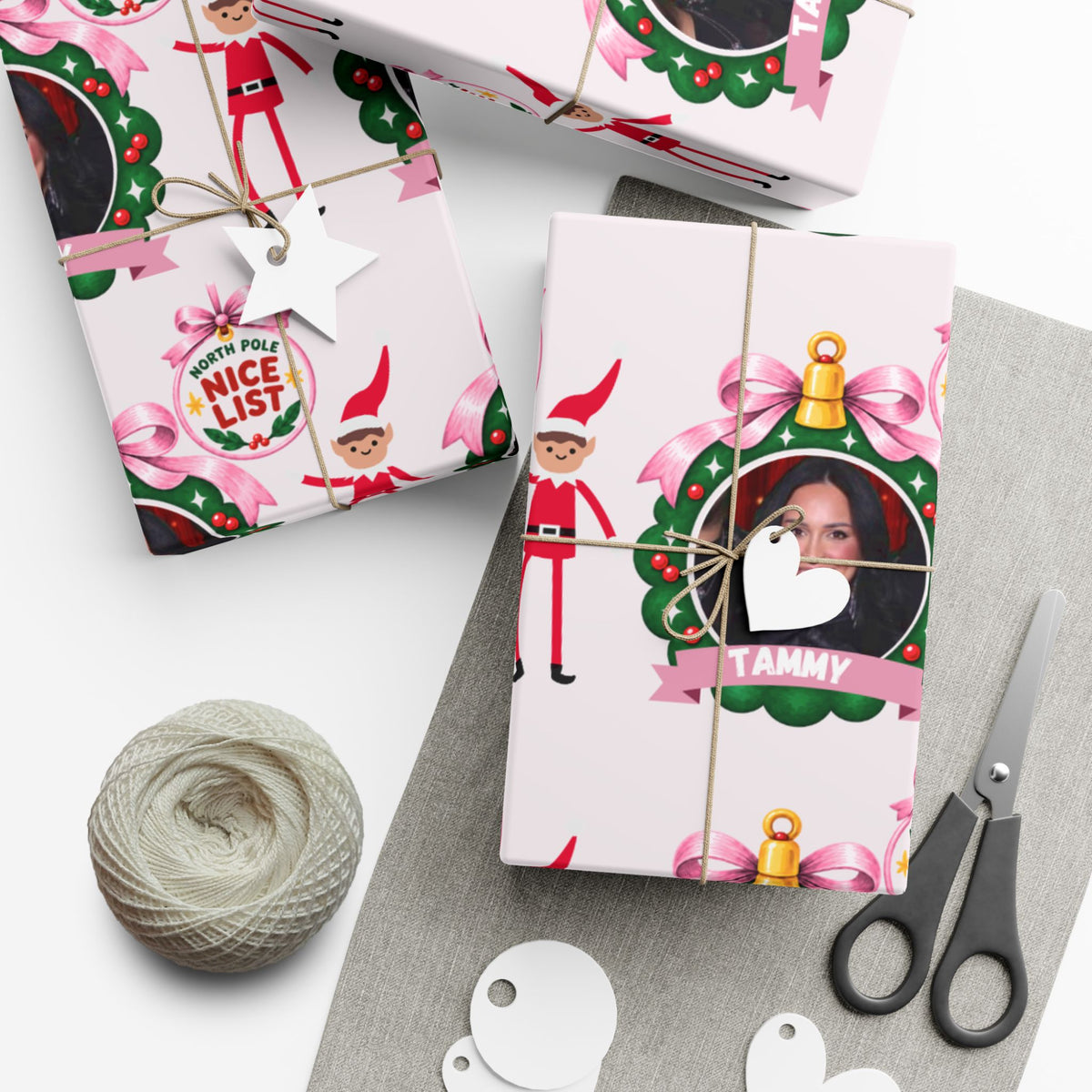 Nice List Personalized Photo Wrapping Paper (Pink)