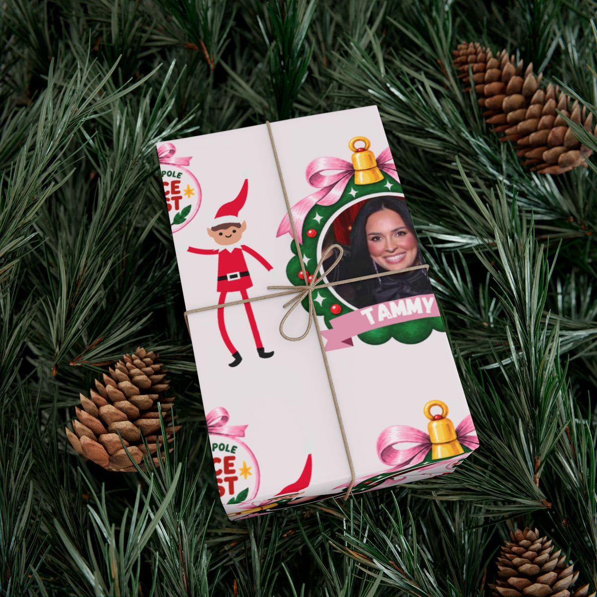 Nice List Personalized Photo Wrapping Paper (Pink)