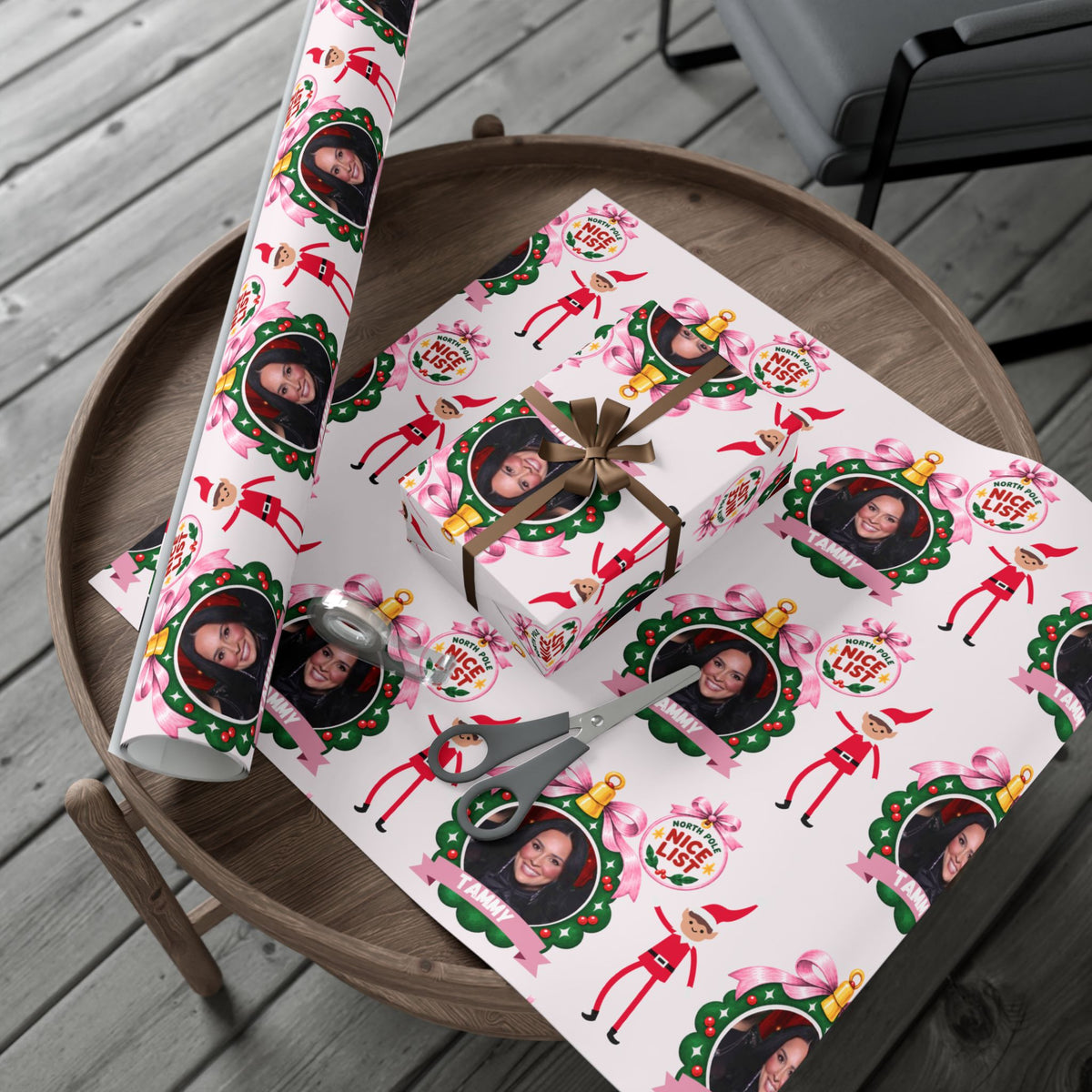 Nice List Personalized Photo Wrapping Paper (Pink)
