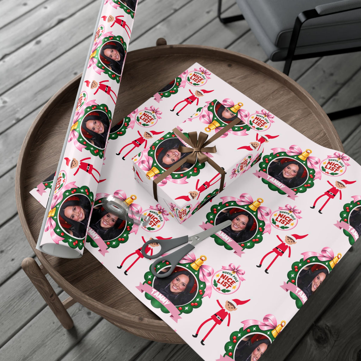 Nice List Personalized Photo Wrapping Paper (Pink)